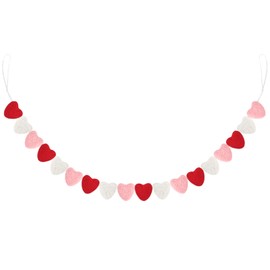 Breling Valentine's Day Felt Heart Garland Banner 5.25 Feet Long String of Hearts Garland 18 Handmade Heart Decorations for Bridal Shower Party Wedding Wall Valentines Decors (Red, Pink, White)