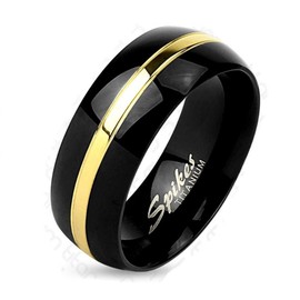 Bungsa Titanium Ring Black Gold - Titanium Ring for Men and Women - Black Jewellery Ring with Gold Line - Titanium Rings Black - Black Titanium Ring, Titanium, No Gemstone