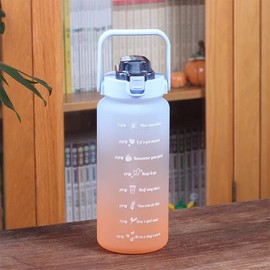 Water Bottle, Sports 2 Litre Time Scale Water Bottle, Outdoor Large Capacity Water Bottle with Flip Top Lid And Straw Strainer BPA free bottle water. (Blue & Orange)