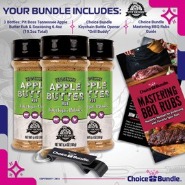 Pit Boss Tennessee Apple Butter Premium BBQ Barbecue Mixed Seasoning Spice & Rub 3 pk Choice Bundle (19.2 oz) + Guide & Keychain Bottle Opener (5 Items)!
