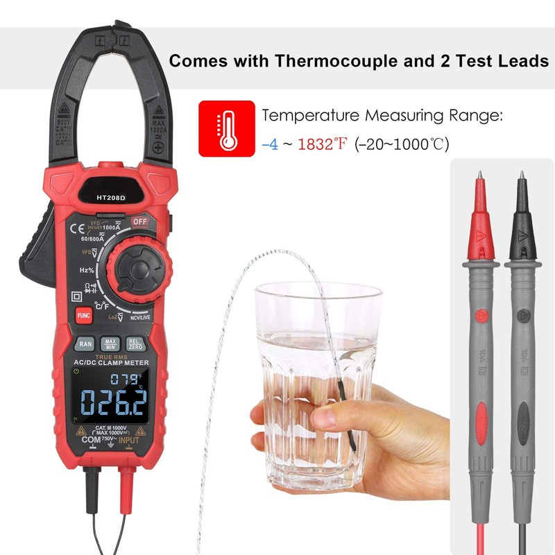 Intendvision Inrush Clamp Meter 1000A True RMS AC/DC Current Amp