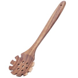 Wooden Pasta Fork and Spaghetti Spoon - 12.6-Inch Spaghetti Server with Handle and Teeth for Effortless Straining and Serving - Professional Kitchen Tool