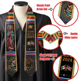 Paxiaroy Mexican Graduation Stole Class of 2024 Graduation Sash, Mexico American Flag Graduation Stoles for Graduation 2024 Gifts, Style 6