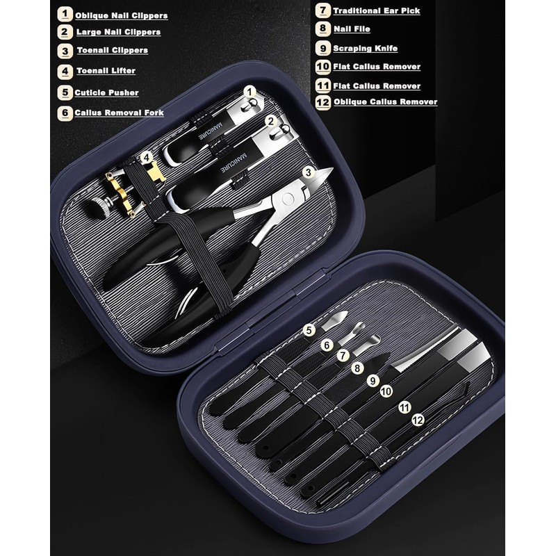 ネイルクリッパーセット ステンレス製 爪切り 12点セット 爪切り+やすり+ピンセット+耳かき 家庭用 携帯便利