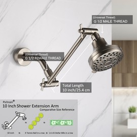 Shower Head Extension Arm, Adjustable Shower Head Arm Extender with Locking Set Screw, G1/2 Connector for Fixed/Rain/Handheld Showerheads, Easy Installation (Brushed Nickel, 10 Inch)