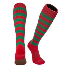 MK Socks Baseball Softball Candy Cane Stripes Christmas Knee high Socks - Red Green (L)