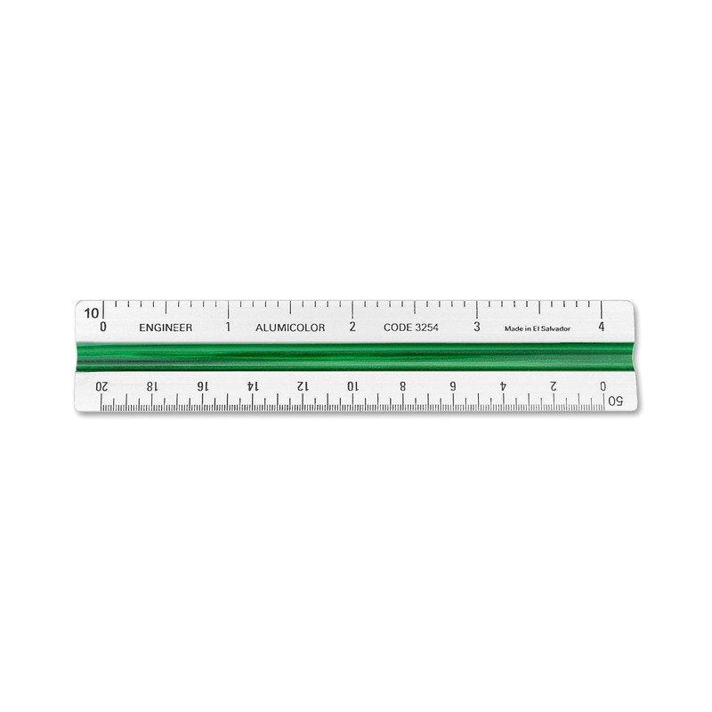 Alumicolor Aluminum Engineer Color-Coded Solid Drafting Scale, 4IN, Silver