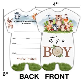 RNYJJ It's a Boy Woodland Baby Shower Invitations With Envelopes (20 Count), Forest Animals Baby Shower Party Fill in Invites Cards, Double Sided Design