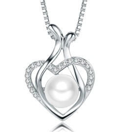 Pearl Necklaces for Women Gifts Sterling Silver Genuine White Freshwater Cultured Pearls Pendant Necklace- Christmas Gifts for Mom Wife Girlfriend Her, Anniversary Birthday Fine Jewelry NO024, Sterling Silver, Pearl