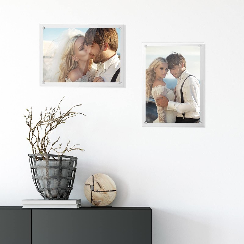 Sintuff 8 Pack Acrylic Floating Picture Frame Wall Mount Frameless
