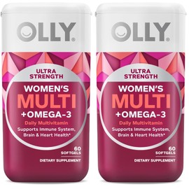 OLLY Ultra Women's Multi Softgels,Overall Health and Immune Support,Omega-3s,Iron,Vitamins A,D,C,E,B12,Daily Multivitamin,30 Day Supply -,60 Count (Pack of 2)