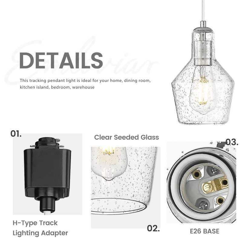 Emliviar H-Type Track Pendant Lighting in Brushed Nickel Finish, 3