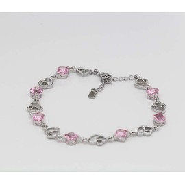 Baobei Women's Heart Anklet 925 Sterling Silver Purple Pink Cubic Zirconia Heart Infinity Heart Anklet Elegant Fine Jewellery for Women Girls with Jewellery Box, Silver, rose