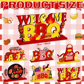 Pickmesh 6 Pcs BBQ Wooden Table Centerpieces BBQ Wood Tabletop Signs Barbecue Themed Party Decorations Home Decoration Birthday Baby Shower Decorations for Summer Carnival Party Picnic Supplies