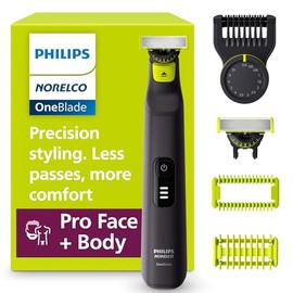 Philips Norelco Oneblade Pro 360 Rostro + Cuerpo, Afeitadora Eléctrica, Recortadora de Barba y Peluquero Corporal, con Tecnología de Cuchillas 360, Pe