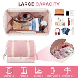 ESMNOAN Travel Duffel Bags for Women with Wet Dry Separation and Shoe Compartment, Weekender Bags for Women for Airplane Travel, Trip, Gym, Labor and Delivery, Pink B