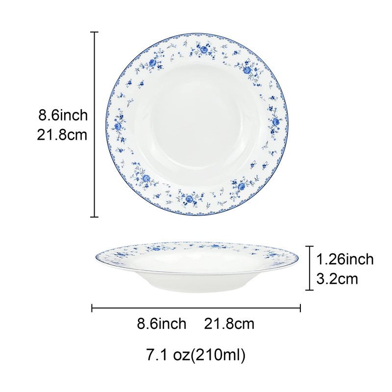 fanquare 8 Inch Porcelain Soup Bowls Set of 4, Round