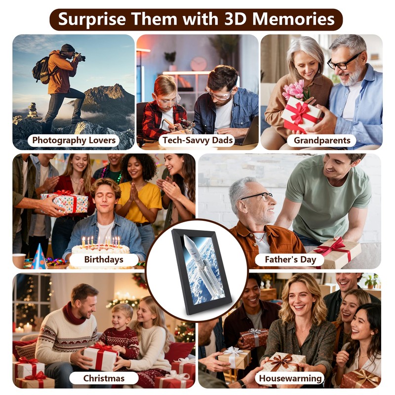 3D Digital Picture Frame 10.1" Touch Screen,No Monthly Fee