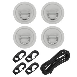 PATIKIL D-Ring Patch, 4 Pcs Stainless Steel D-Ring PVC Patch Pad No Glue Include with 8.2ft Elastic Cords and Hooks for Inflatable Boat Paddle Board Canoe Surfboard, Gray