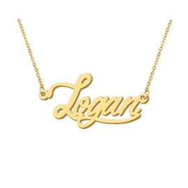 Aoloshow 18k Gold Plated Logan Name Necklace Women Men Initial Nameplate Necklaces Stainless Steel Jewelry for Christmas