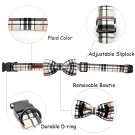 Bobo Rainbow Dog Collar, Plaid Pet Collar with Metal Buckle, Adjustable Size XL (16-26"), Detachable Bowtie, Unique Print, for Large Dogs