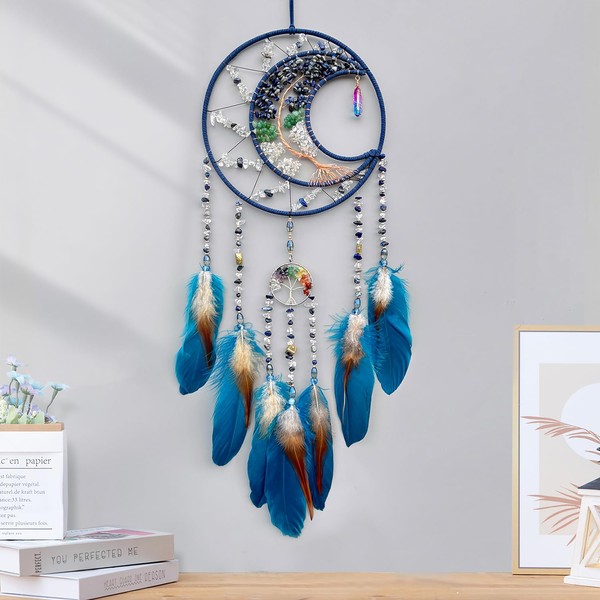 Tree of Life Dream Catchers,Handmade Rainbow Healing Crystal Stone Dream