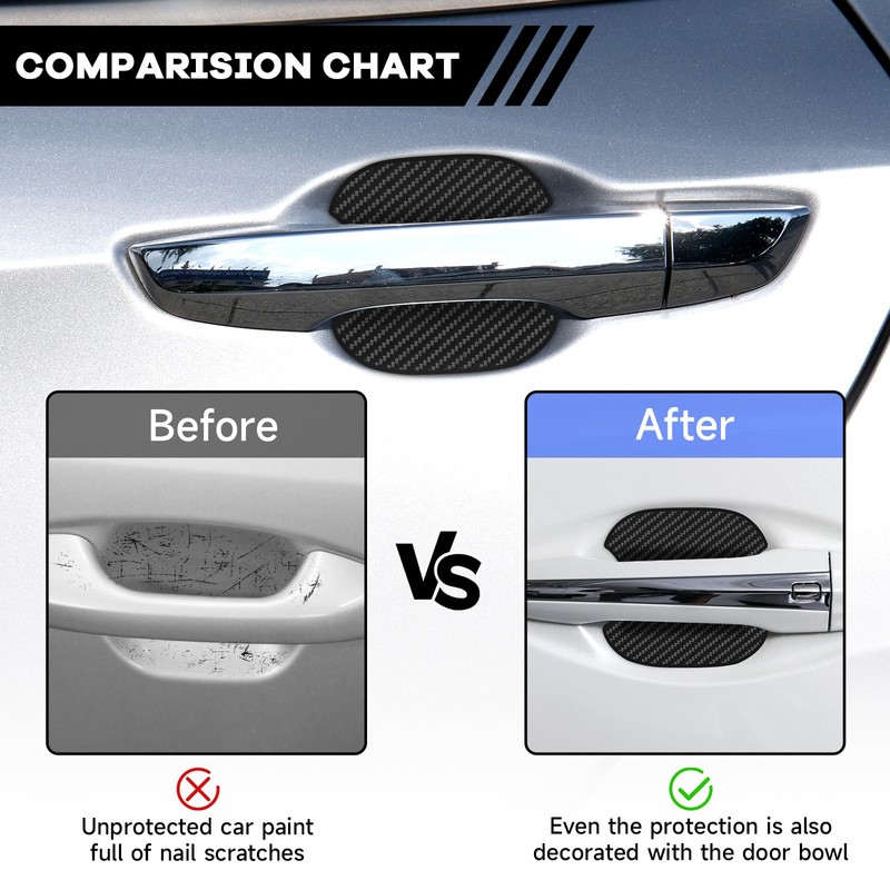 Car Door Handle Protector, 4Pcs TPU Carbon Fiber Anti-Scratches Protectors,
