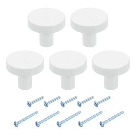 uxcell 5Pcs Round Cabinet Knobs, 1.2" Dia x 0.98" Height Drawer Knob Handle Pulls for Kitchen Cabinets Bedroom Dresser Wardrobe, White