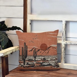 AOFANGGO Vintage Southwestern Landscape Pillow Cover 18x18 inch Sofa Pillowcase Western Equestrian Burnt Orange Sunset Rust Throw Pillowcase Lumbar Home Decoration