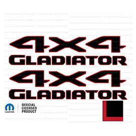 Decal Mods 4x4 Gladiator Bedside Graphic Decals/Stickers fits Jeep Wrangler/Gladiator JL/JT (2019-2024) Black w/red Outline FBRO (Set of 2) | FJ1G5