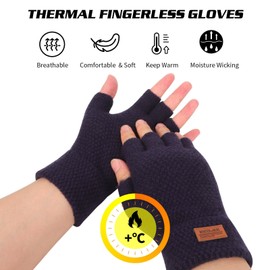 Lancry Pair of Fingerless Gloves for Adults, Winter Knit Touchscreen Warm Stretchy Half Finger Mittens for Women Men Working Cycling