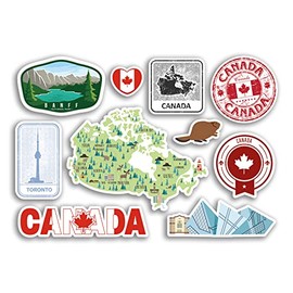 DV DESIGN 1 x A5 Canada Vinyl Glossy Patriotic Sticker Sheet Red White Flag and Map Outdoor Reusable 100 Micron