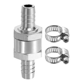 sourcing map 10mm (3/8") Fuel Check Valve, Non-Return One Way Check Valve with Clamps, Aluminum Alloy Control Accessories for Petrol, Diesel, Gas, Oil, Air, Water, Silver