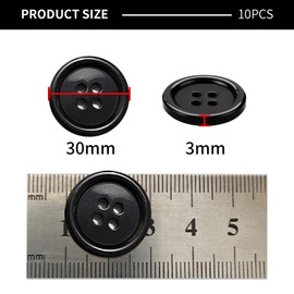 Pack of 10 Large Buttons, Buttons, Large Buttons, 30 mm, Black Round Shirt Buttons, Button Head, for Sewing Buttons, Dresses, Sewing, DIY, Crafts, Decoration, Jacket, Shirt, Coat, Jumper Button,