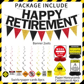 Retirement Party Decorations Men Women, Happy Retirement Banner Hanging Swirls Triangle Flag Garland Honeycomb Centerpieces Kit, Retired Party Supplies for Office Farewell Coworker Friends Family