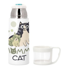Thermoskanne aus Edelstahl mit integrierter Tasse – Mommy Cat and her Kitten Drawing Illustration Baby – 350 ml – Thermosflasche