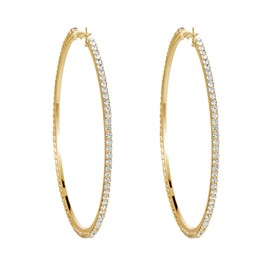 Extra Large Rhinestone Hoop Earrings for Women Girls Hypoallergenic Big 100mm Huggie CZ Hoops Dangle Drop Earring Fashion Chic Party Jewelry Gifts 4 inch (Gold)