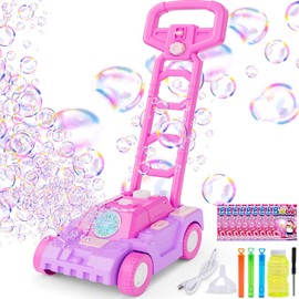 SHCKE Bubble Lawn Mower Bubble Machine for Toddlers 1-3,Rechargeable or Battery Operated Bubble Blower for 1+ Year Old Girl Gifts, Push Gardening Toys for Kids Age 1 2 3 Easter Birthday Gifts