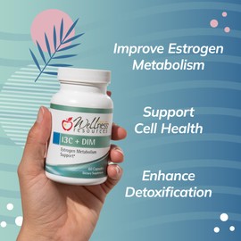 Wellness Resources I3C + DIM for Healthy Estrogen Metabolism, Detoxification (60 Capsules) - 300mg I3C + 100mg DIM - Vegan, Gluten-Free