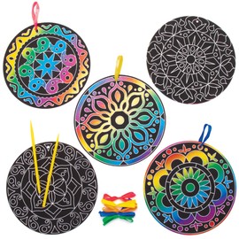 Baker Ross AW985 Rangoli Scratch Decorations, Arts and Crafts for Kids (Pack of 10), Assorted, Small
