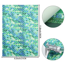 6 Pieces/Set 8x12 Inch (21cmx30cm) A4 Bundle Leather Sheets Mixed Green Series Sparkle Fine Chunky Glitter Litchi Mermaid Scale Snake Skin Faux Leather Fabric for Bow Earring Making DIY Craft