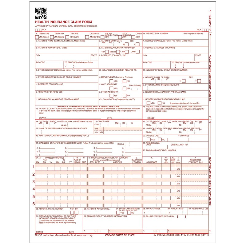 TOPS 50135RV CMS 1500 Claim Form,Laser,20 lb,8-1/2-Inch x11-Inch ,250/PK,8PK,WE