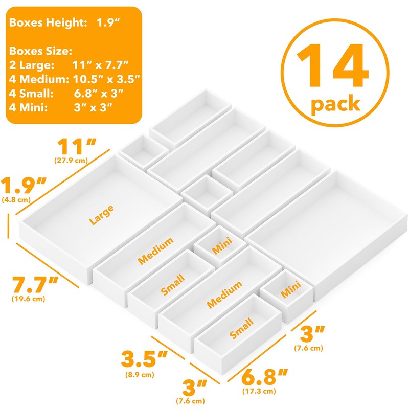 SpaceAid 14-Piece Bamboo Drawer Organizer Storage Boxes Set, Wood Tray