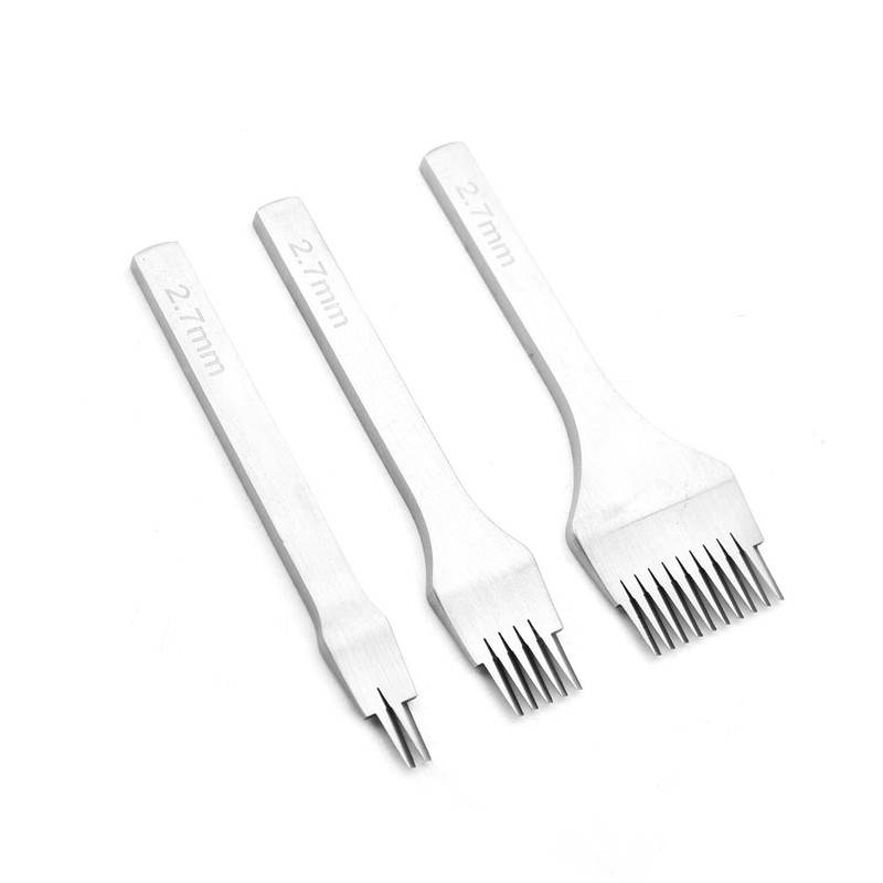 White Steel 2/5/10 Punch Prong Tool Set Lacing Stitching Chisel