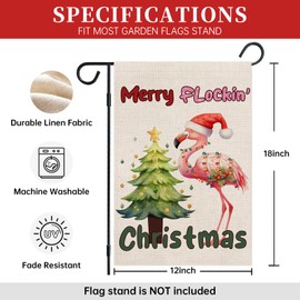 RLCMO Christmas Flamingo Tree Garden Flag Winter Merry Christmas Light Belt 12" x 18" Small Double Sided Readable Yard Signs Vertical Burlap Welcome Holiday Farmhouse Outdoor Lawn Decor Poster Flag (Multicolour)