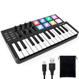 Midi Controller,lotmusic Worlde TUNA PANDA MINI 25 Keys Portable USB Keyboard with 8 RGB Backlit Colorful Drum Beat