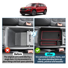 RUIYA Ruiya Kompatibel mit Skoda Karoq 2018-2024/Kodiaq 2017-2023 Mittelkonsole Aufbewahrungsbox, Kodiaq Armlehne Organizer Tray Mittelarmlehne Handschuhfach Mittelkonsole Organizer Karoq Zubeh?r