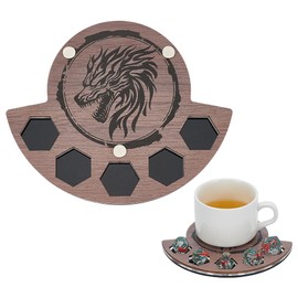 BENECREAT Wood & Acrylic Dice Coaster Set with 5-Pockets, Dice Storage Organizer and Gaming Coaster for Tabletop Organizer, Family Gatherings & Game Nights