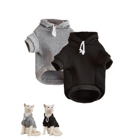 QWNEE 2Pcs Basic Dog & Cat Apparel - Warm Jacket & Shirt for Small to Medium Dogs & Cats, Black & Grey