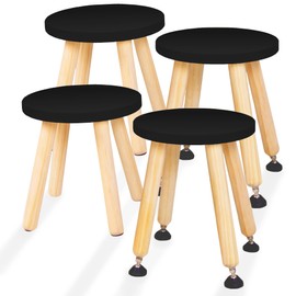 Cateam Wooden Step Stool for Kids and Toddlers - Set of 4 - Black - Extendable Legs Kids Chair - Sensory Table Stool - Children's Round Sitting Stool with Leveling Feet and Anti-Slip Pads